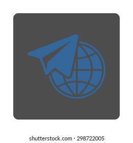 Freelance icon from Commerce Buttons OverColor Set. Vector style is cobalt and gray colors, flat square rounded button, white background.