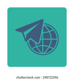 Freelance icon from Commerce Buttons OverColor Set. Vector style is cobalt and cyan colors, flat square rounded button, white background.