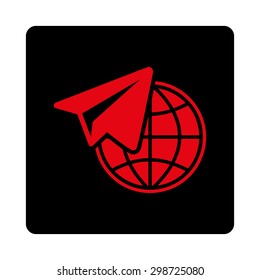 Freelance icon from Commerce Buttons OverColor Set. Vector style is intensive red and black colors, flat square rounded button.