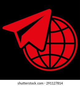 Freelance icon from Commerce Set. Vector style: flat symbol, red color, rounded angles, black background.