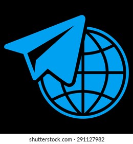 Freelance icon from Commerce Set. Vector style: flat symbol, blue color, rounded angles, black background.