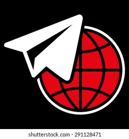 Freelance icon from Commerce Set. Vector style: bicolor flat symbol, red and white colors, rounded angles, black background.