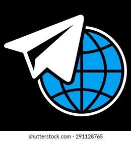 Freelance icon from Commerce Set. Vector style: bicolor flat symbol, blue and white colors, rounded angles, black background.
