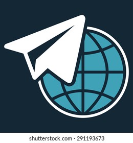 Freelance icon from Commerce Set. Vector style: bicolor flat symbol, blue and white colors, rounded angles, dark blue background.