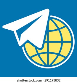 Freelance icon from Commerce Set. Vector style: bicolor flat symbol, yellow and white colors, rounded angles, blue background.