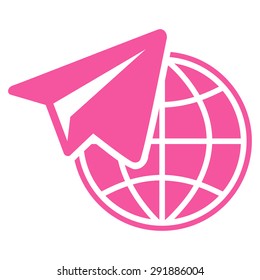 Freelance icon from Commerce Set. Vector style: flat symbol, pink color, rounded angles, white background.
