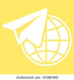 Freelance icon from Commerce Set. Vector style: flat symbol, white color, rounded angles, yellow background.