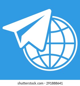 Freelance icon from Commerce Set. Vector style: flat symbol, white color, rounded angles, blue background.