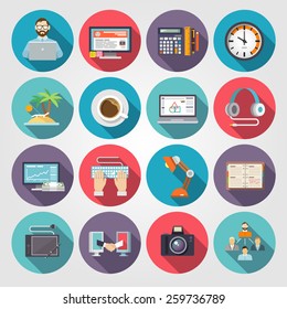 Freelance icon flat set with freelancer workflow business symbols isolated vector illustration