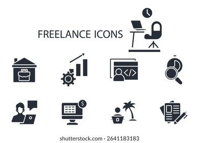 freelance icon set.vector.Editable stroke.linear style sign for use web design,logo.Symbol illustration.