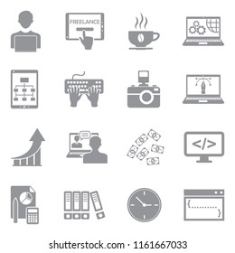 Freelance Icons. Gray Flat Design. Vector Illustration. 