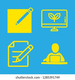 freelance icons set with edit, man with laptop and computer vector set