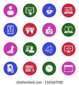 Freelance Icons. White Flat Design In Circle. Vector Illustration. 