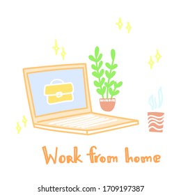 Freelance.  Illustration of work from home.  Work at the laptop.  Remote work