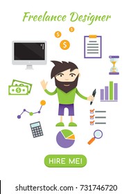 Freelance Illustrator Design Character Dude Work from Home Character and Strategy Marketing Icons Vector Art Design Illustration
