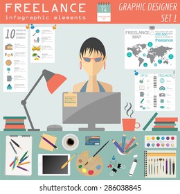 Freelance info graphic template. Set elements for creating you own info graphic. Vector illustration