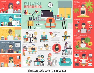 Freelance Infographic set with charts and other elements. Vector illustration.
