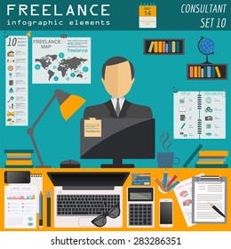 Freelance infographic template. Set elements for creating you own infographic. Vector illustration
