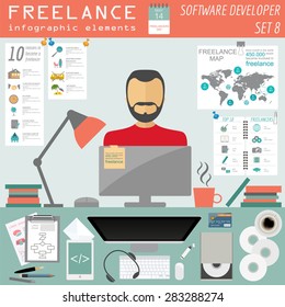 Freelance infographic template. Set elements for creating you own infographic. Vector illustration