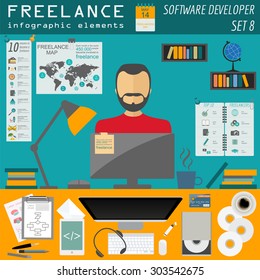 Freelance infographic template. Set elements for creating you own infographic. Vector illustration