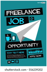 Freelance Job Opportunity. Apply Now! (Flat Style Vector Illustration Recruiting/Hiring Poster Design) With Text Box Template