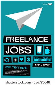 Freelance Jobs. Apply Now!  (Flat Style Vector Illustration Recruitment Hiring Poster Design) With Text Box Template