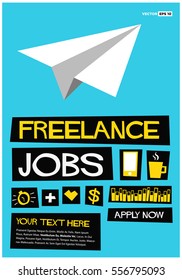 Freelance Jobs. Apply Now!  (Flat Style Vector Illustration Recruitment Hiring Poster Design) With Text Box Template
