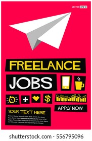 Freelance Jobs. Apply Now!  (Flat Style Vector Illustration Recruitment Hiring Poster Design) With Text Box Template