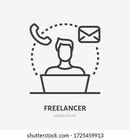 Freelance Line Icon, Vector Pictogram Of Remote Work. Teleworking Illustration, Sign For Online Job.