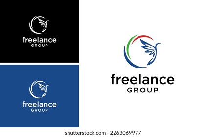 freelance logo dynamic circle with fly bird vector idea