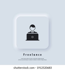 Freelance logo. Telework icon. Freelance. Career, work during quarantine. Vector. UI icon. Neumorphic UI UX white user interface web button.