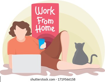 Freelance man work in comfortable conditions set vector flat illustration.
 Freelancer character working from home or beach at relaxed pace, 
convenient workplace. Man and woman self employed concept