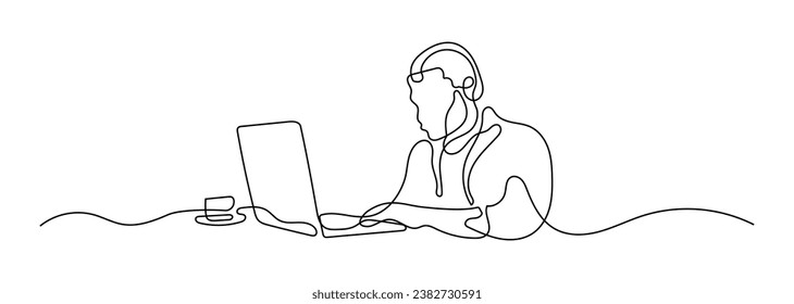 Freelance Man Work Using Laptop Oneline Continuous Single Line Art Editable Line