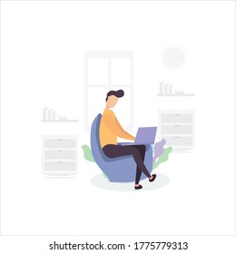 Freelance Man working from home concept illustration