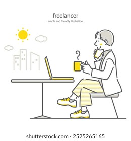 Homem freelance trabalhando de forma independente no café ao ar livre