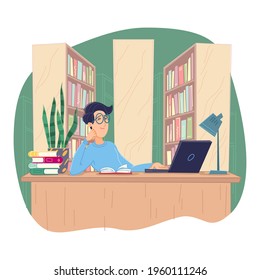 Freelance man working remotely use laptop at comfortable workplace chair. Self employed person at home office Isolated on white