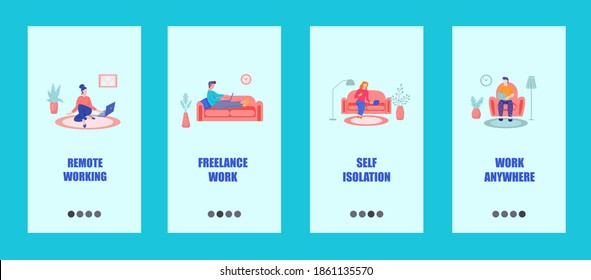 Freelance mobile app template. Concept of remote work, work from home, self-isolation. Flat vector illustration.