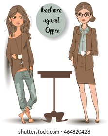 freelance office girls drink coffee