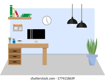 Freelance office, working behind a computer, Home office, vector concept