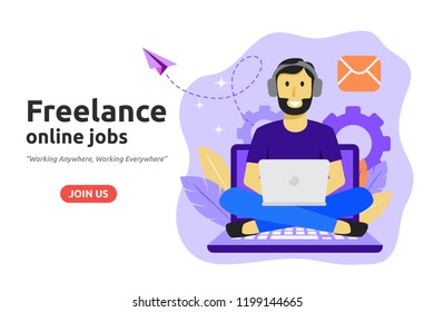 Freelance online job design concept. Freelancer develops business application online.