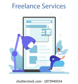 Freelance online service or platform. People working remotely through the internet. Idea of jop independency and free schedule. . Vector flat illustration