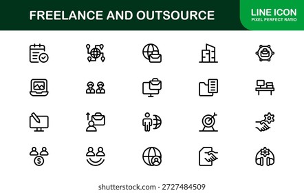 Freelance Outsource Line Icon Set - ícones profissionais modernos do vetor para negócios, trabalho remoto e serviços digitais no estilo de contorno mínimo