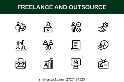 Freelance Outsource Line Icon Set - ícones profissionais modernos do vetor para negócios, trabalho remoto e serviços digitais no estilo de contorno mínimo