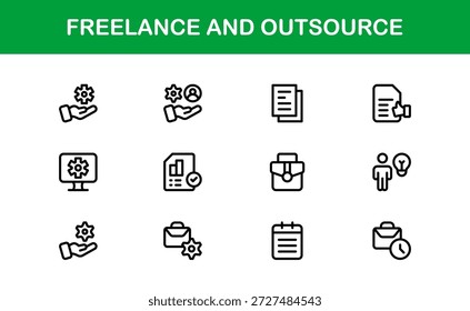 Freelance Outsource Line Icon Set - ícones profissionais modernos do vetor para negócios, trabalho remoto e serviços digitais no estilo de contorno mínimo