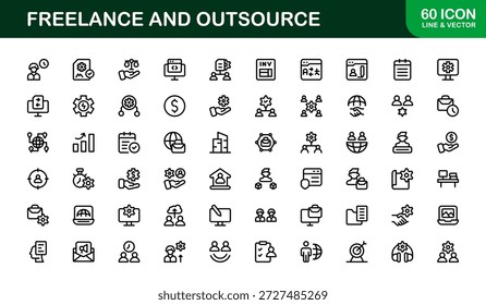 Freelance Outsource Line Icon Set - ícones profissionais modernos do vetor para negócios, trabalho remoto e serviços digitais no estilo de contorno mínimo