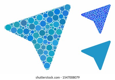 Freelance paper plane composition of small circles in variable sizes and color tinges, based on freelance paper plane icon. Vector random circles are united into blue composition.