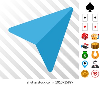 Freelance Paper Plane pictograph with bonus casino graphic icons. Vector illustration style is flat iconic symbols. Designed for gambling software.