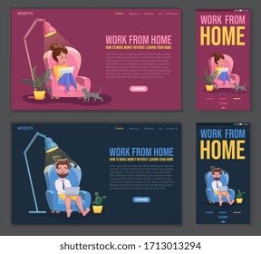 Freelance people work in comfortable conditions. Website template, landing page and mobile app design. Freelancer character working from home at convenient workplace. Vector flat cartoon illustration