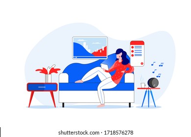 Freelance people work in comfortable conditions set vector flat illustration. Freelancer character working from home or beach at relaxed pace, convenient workplace. Man and woman self employed concept