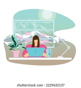 Las personas independientes trabajan en condiciones cómodas, ilustraciones planas vectoriales. Carácter independiente trabajando desde casa o playa a un ritmo relajado, lugar de trabajo conveniente. Concepto de empleo autónomo de hombres y mujeres